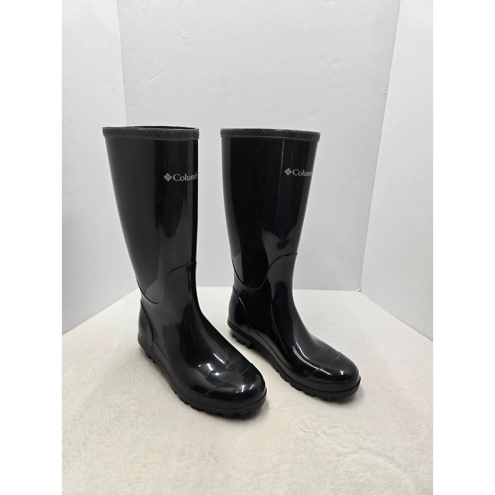 Columbia Tall Rain Boots Glossy Black Waterproof Outdoor Gorpcore Womens Size 9